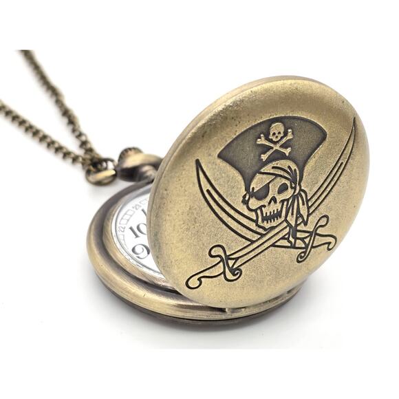 Pirate Pocket Watch – Vintage Look Nautical Skull Crossbones Buccaneers Ship - Picture 2 of 9